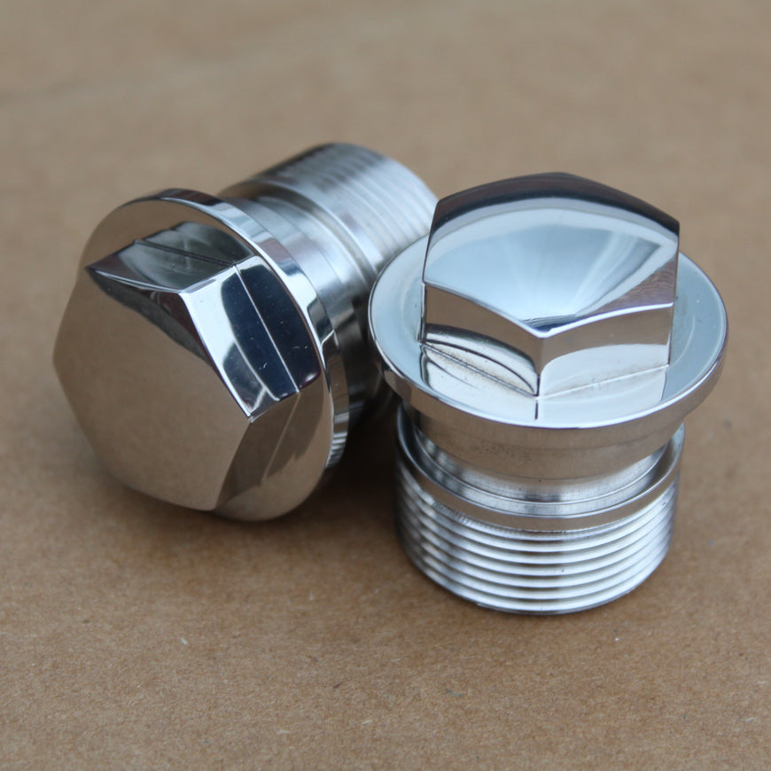 a pair of fork tube nuts honda in polished stainless steel